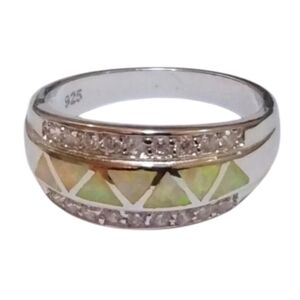 Women's Pure .925 Opal CZ Wedding Ring Online Clearance Sale, Sz 10